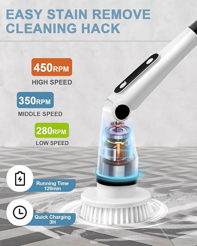 Cordless Electric Spin Scrubber with Telescopic Handle