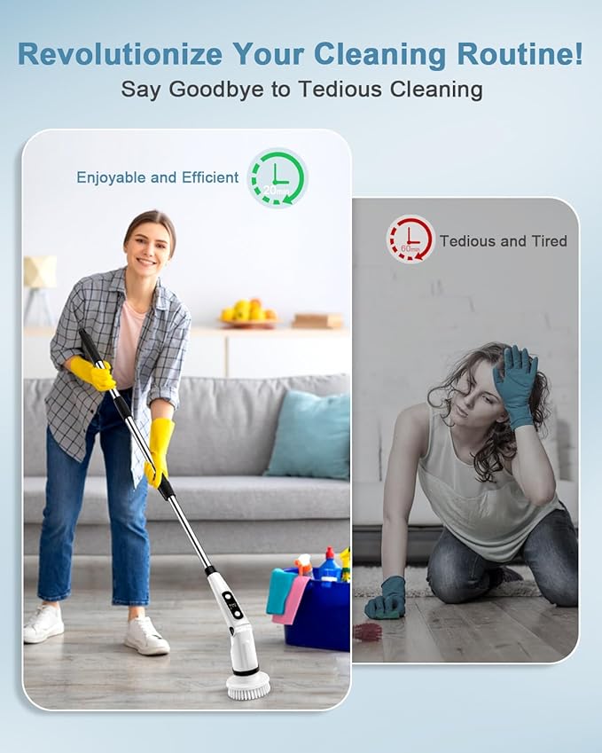 Cordless Electric Spin Scrubber with Telescopic Handle