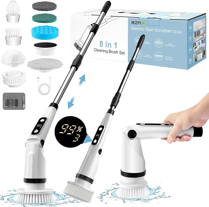 Cordless Electric Spin Scrubber with Telescopic Handle